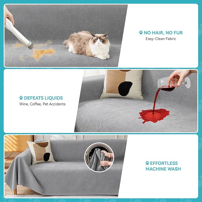 Warmstar Couch Protector from Cat Claws, Waterproof Couch Cover Anti Slip,Couch Cover 3 Cushion Sofa Washable,Anti-Scratch Pet Sofa Cover Heavy Duty,91"X118", Grey - Image 4