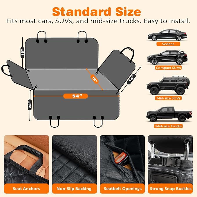 URPOWER 900D Heavy Duty Dog Seat Cover for Back Seat, Waterproof Hammock | 60% Tougher than 600D Oxford, Side Flaps with Zippers, Scratch Resistant, Non-Slip, Machine Washable, Fits Cars & SUVs - Image 6