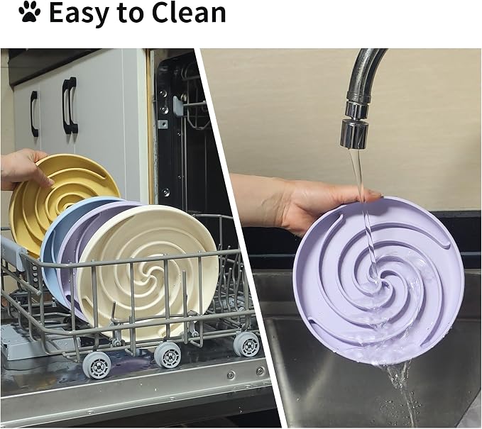 Bifeaw Slow Feeder Dog Bowls, Dishwasher Microwave Safe Silicone Puppy Puzzle Bowl with Non-Slip Design for Eating (White and Purple) - Image 7