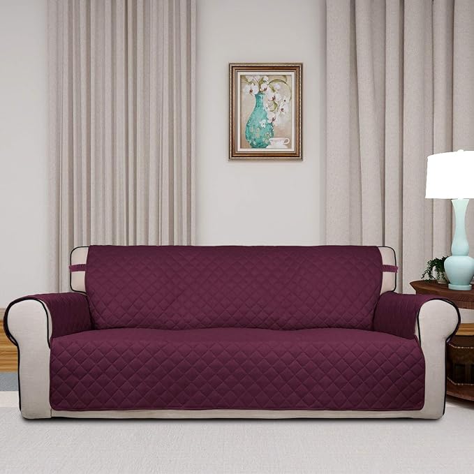 PureFit Reversible Quilted Sofa Cover Dog Couch Covers for Sofa, 66 in | Wine/Beige, Water Resistant Couch Protector, Washable Pet Couch Cover with Non Slip and Elastic Straps For Kids - Image 2