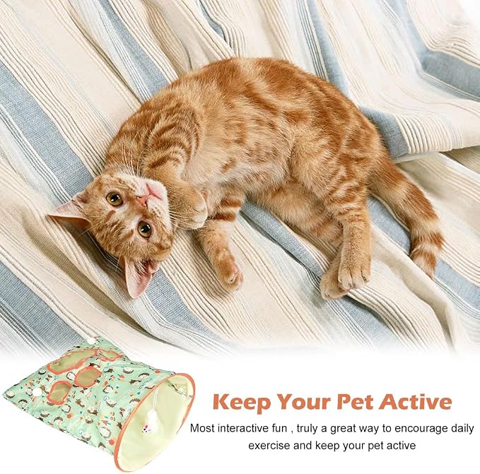 Cat Tunnel Toy, Cat Tunnel Bags with 1 Little Mouse & 3 Ball Crinkle Sack Bag for Cats, Portable Training Cave Collapsible Interactive Drill Bag Toy, Pet Self Interactive Toys - Image 6