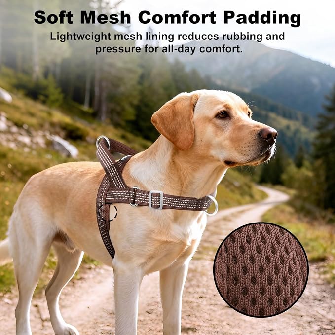 No Pull Dog Harness with Handle, Adjustable Soft Mesh Padded Vest | Reflective Walking Harness with Front Clip for Small Medium Large Dogs, Quick Fit No Escape for Training, Chocolate, M - Image 4
