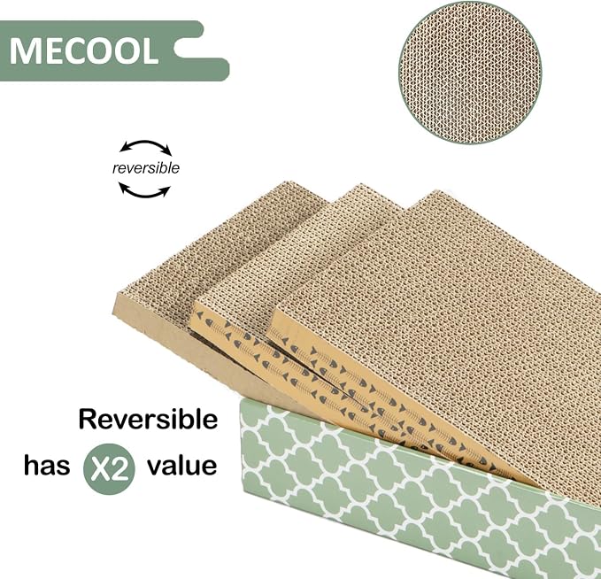 MECOOL Cat Scratching Board，3PC Scratch Pad with Box，Reversible Corrugated Scratcher Cardboard and Lounge Bed for Indoor Cats, Catnip - Image 4