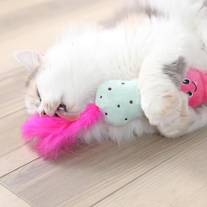 Quirky Kitty Ice Cream Kicker Catnip Crinkle Feather Soft Plush Cat Toy | Large Kicker Cat Toy for Bunny Kicks, Pouncing & Batting | Interactive Catnip Toy for Active Play - Image 6