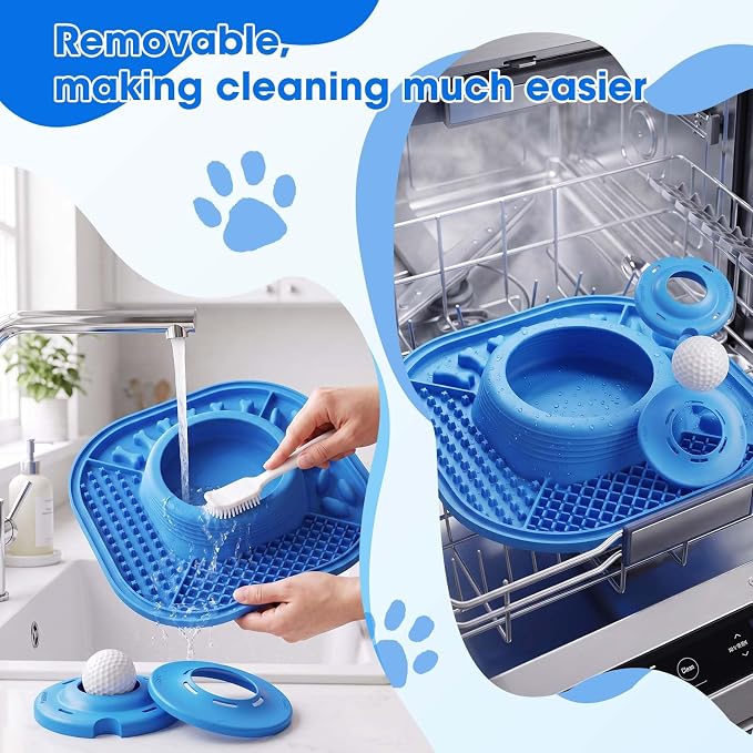 3-in-1 Dog Slow Feeder Bowl, 10in Large Non-Slip Slow Feed Dog Bowl with Removable Design, Food-Grade Silicone Puzzle Slow Feeder for Dogs & Cats, Helps Prevent Bloating and Indigestion（10 Inch） - Image 5