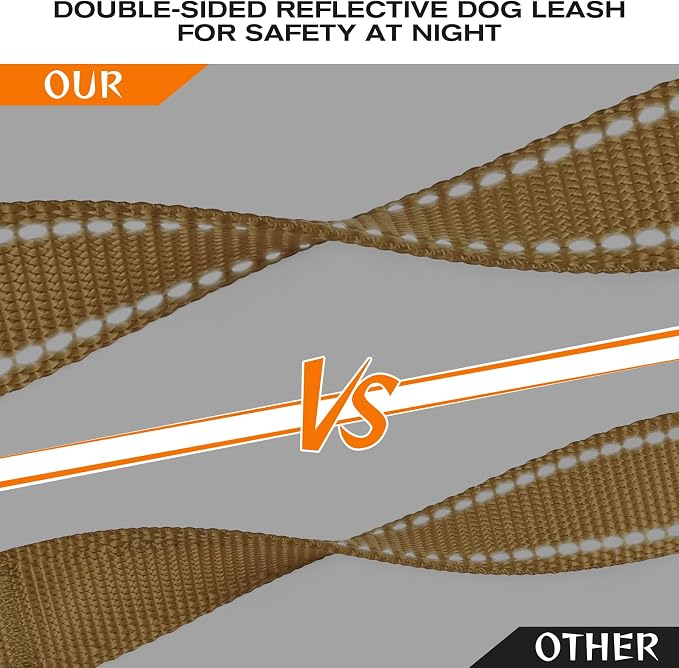 Joytale Dog Leash for Large Dogs that Pull, Double Handle, 5FT, Khaki | Traffic Handle for Control, Padded Handle Reduces Hand Strain, Reflective Stitching for Night Safety, Strong Nylon Webbing - Image 5