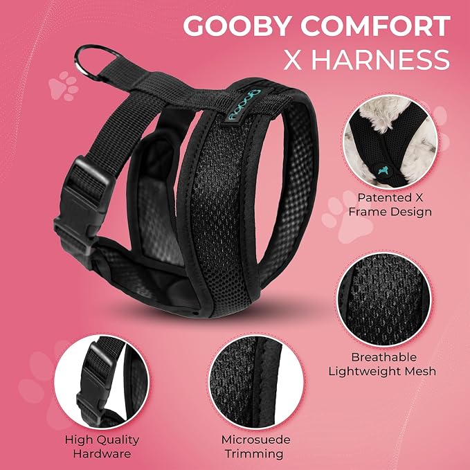 Gooby Comfort X Head-in Dog Harness, Choke-Free, Black, Medium | Patented choke-free X-frame; Secure head-in fit; Lightweight breathable mesh; Back metal D-ring; Machine washable - Image 4