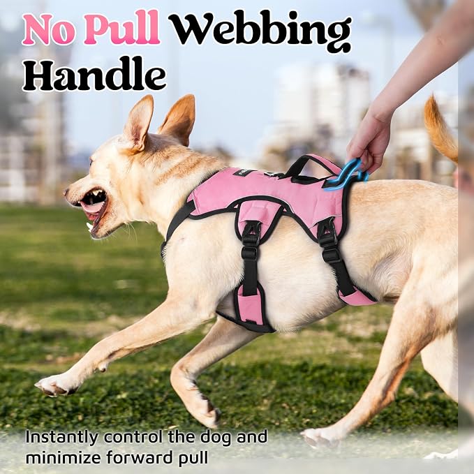 rabbitgoo Escape Proof Dog Harness for Large, No Pull with Lift Handle | No Escape, Full Soft Padded, Reflective Adjustable Vest, Leash Clip for Walking Hiking Training, Pink, Large - Image 4