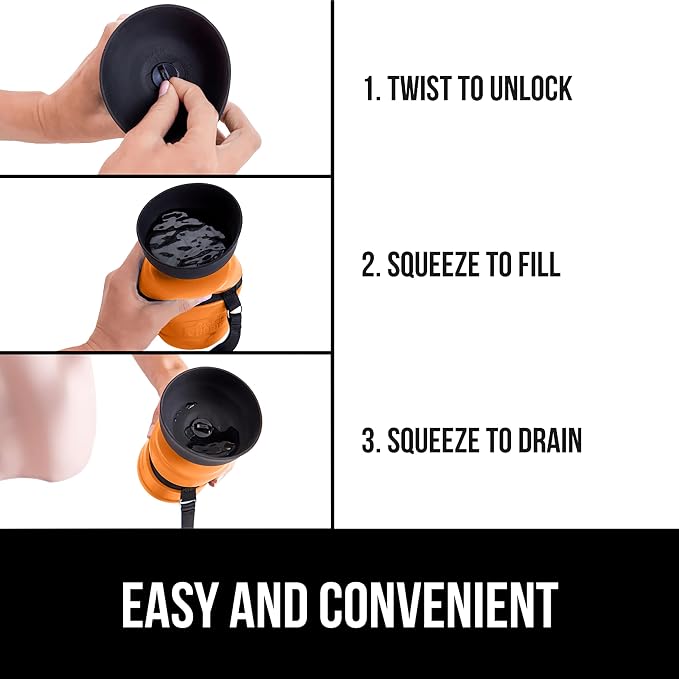 GORILLA GRIP Dog Water Bottle, Portable Water Bowl Dispenser for Dogs, 16 oz Leak Proof Pet Travel Squeeze Bottles, Food Grade Silicone, To Go Puppy Essentials, Hiking Camping Trip Accessories, Orange - Image 7