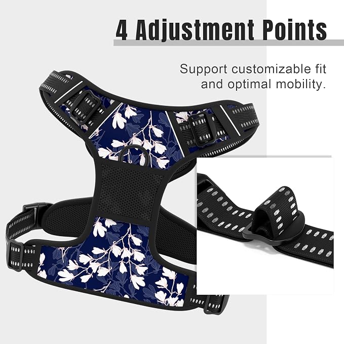 Rnivvi No Pull Dog Harness, Cute Flower Reflective X-Small Sized Puppy Harness, Adjustable Soft Padded Vest for Small Dogs, Cats, Heavy Duty Pet Vest with Easy Control Handle for Walking, Blue White - Image 3