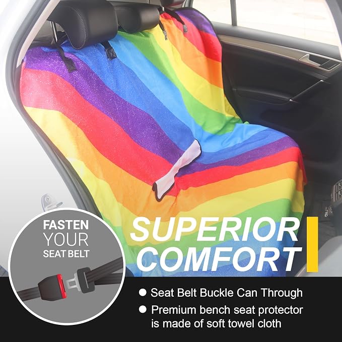 Back Seat Cover for Car Trucks Van SUV Jeep,Waterproof Rear Bench Towel Seat Covers for Dogs and Kids,Automotive Backseat Protector (Rainbow) - Image 2