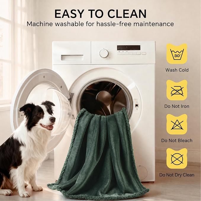 Luciphia Waterproof Blanket for Large Dog, Reversible Sherpa Couch Cover | waterproof pet blanket sherpa fleece reversible couch cover bed protector car from spills scratches, Dark Green 57" x 40" - Image 8