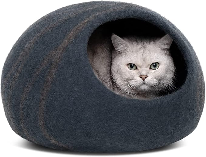 Cat Cave - Merino Wool Bed for Indoor Cats (Slate Gray, Medium) | Cat Bed Enclosure, Premium Felt, Handmade, Super Soft, Lightweight, Breathable, Adjustable Shape by MEOWFIA
