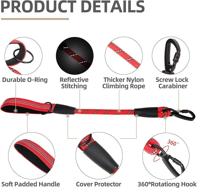 PUPTECK Reflective Short Dog Leashes 3 Pack for Walking and Training | Heavy Duty Clip with Soft Padded Handle for Medium Large Dogs Traffic Control - Image 3