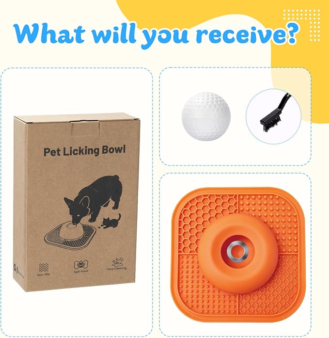 Slow Feeder Dog Bowls & Lick Mat for Liquid and Thick Treat, Anti-Slip Dog Lick Bowl with Interactive Rolling Ball, 5/6 Cup Pup Licking Toy for Large Medium Small Dogs and Cats-Large Orange - Image 8
