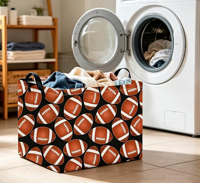 CLOCOR Rectangular Storage Basket Empty,Gift Basket,Waterproof Storage Bin with Handles,Room Decor(Big Rugby) - Image 3