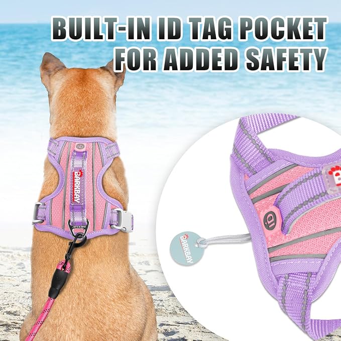 BARKBAY No Pull Dog Harness Large Reflective Dog Harness with Front Clip and Easy Control Handle for Walking Training Running with ID tag Pocket(Baby Pink & Violet Purple,XL) - Image 2