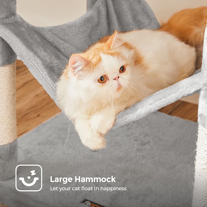 Feandrea Cat Tree, 73.2-Inch Cat Tower, Multi-Level Condo, Light Gray | with 5 Scratching Posts, 2 Perches, 2 Caves, Hammock, 2 Pompoms for Indoor Cats, Easy to Assemble, UPCT191W01 - Image 5