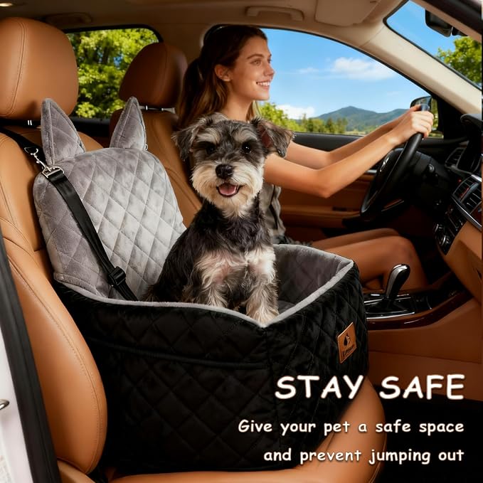 6" Elevated Dog Car Seat Bed for Small & Medium Dogs up to 35 lbs – Memory Foam Pet Booster Seat with Washable Cover & Safety Tether - Image 2
