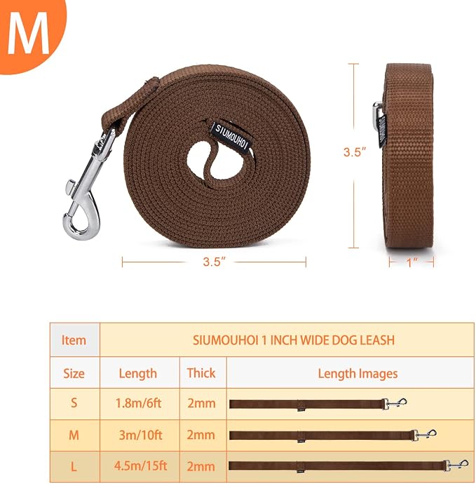 Strong Durable Nylon Dog Training Leash, 1 Inch Wide Traction Rope, 6 ft 10ft 15ft Long, for Small and Medium Dog (Brown, 10 Feet) - Image 2