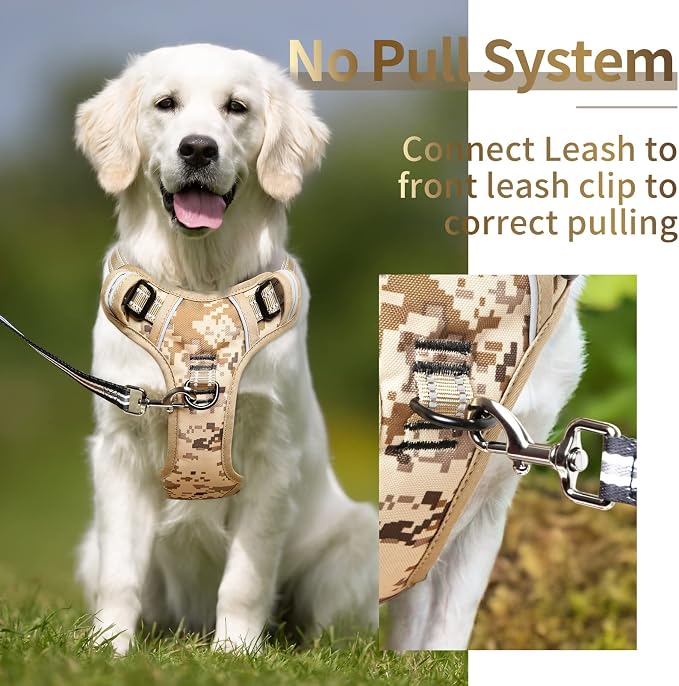HEELE Dog Harness, No Pull Adjustable Padded Reflective Harness for Small Medium Large Dogs with Handle for Walking Training, Camo Tan, XL | Reflective Front Clip Vest with Control Handle, No Choke, Adjustable 2 Metal Rings for Outdoor Walking Training - Image 3