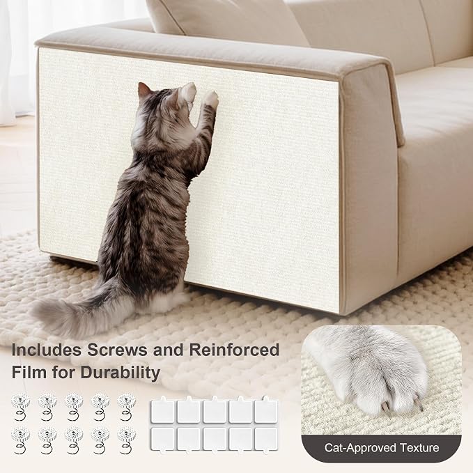 Cat Scratcher, 39.7x15.7” Cat Scratch Furniture Protector | Trimmable, No-Shedding Cat Scratch Pad with Self-Adhesive Backing for Climbing, Protects Walls, Carpet and Couch, White - Image 4