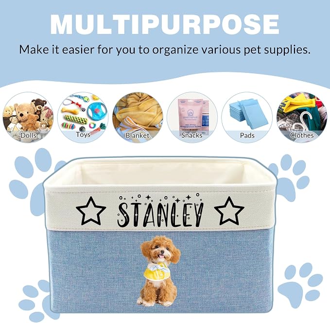 Customized Pet Toy Storage Basket - Personalized Dog & Cat Toy Organizer with Name, Foldable & Durable Fabric Bin for Pet Supplies, Organizer for Toys, Coats, Clothing, Blankets Brown - Image 5