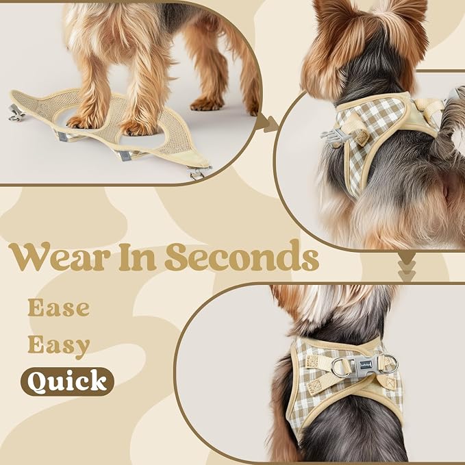 rabbitgoo Step-in Small Dog Harness, Puppy Vest for Small Sized Pet | Easy Put on and off, Lightweight, Soft, Breathable Quick-Dry Air Mesh for Comfortable Secure Walking, Beige Check XS - Image 6