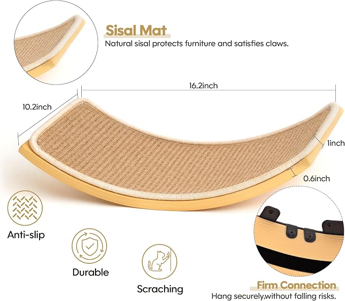 Cat Wall Shelves, Cat Window Perches with Curved Bed & 2 Sisal Mat Steps | Cat Window Perches with Beige Curved Bed & 2 Floating Steps for All Breeds, 3-in-1 Cat Wall Set for Climbing & Lounging - Image 3