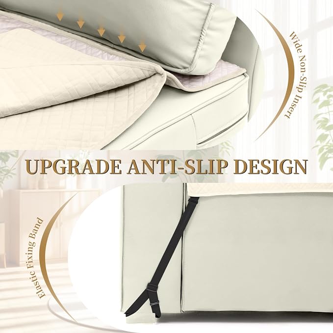 Velvet 100% Waterproof Couch Cover for Dogs Washable Sofa Covers for 3 Cushion Couch Pet Friendly Sofa Slipcovers Set Non Slip Quilted Furniture Protector with Pockets (Large, Beige) - Image 3