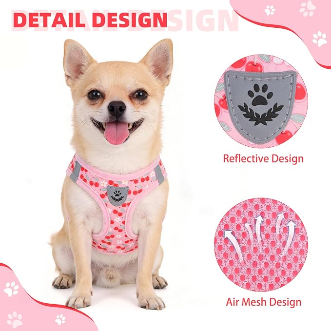 KOOLTAIL Dog Harness for Small Medium Dogs,Dog Harness and Leash Set, Step in No Pull Soft Mesh Padded Adjustable and Reflective Pet Vest Harness Puppy, Plaid Extra Harness for XS S Dogs,Pink Cherry,S - Image 6