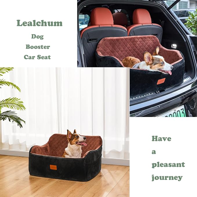 Lealchum Large Dog Car Seat,Memory Foam Cushion Car Seat for 2 Small Dogs,Comfy Car Dog Bed with Side Pocket and 2 Clip-On Safety Leashes,Easy to Install Cars Seat for Dogs(Black, Large) - Image 6