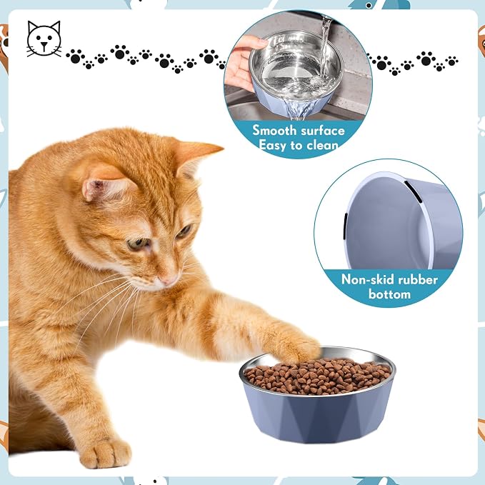 Lallisa 2 Pcs Elevated Cat Bowls Adjustable Raised Cat Feeder Non Slip Food Water with Stand Safe Stainless Steel Bowls with Pet Food Stand for Pets Feeding Eating(Blue) - Image 5