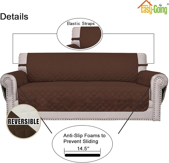Easy-Going Sofa Slipcover Reversible Loveseat Sofa Cover Couch Cover for 2 Cushion Couch Furniture Protector with Elastic Straps for Pets Kids Dog Cat (Oversized Loveseat, Coffee/Ivory) | Oversized Loveseat Slipcover For Dogs, Water Resistant Mat, Livi... - Image 3