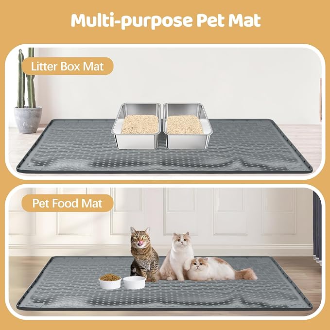 Silicone Cat Litter Mat for Litter Box 50”x35” Large Cat Mat, Dark Grey | Waterproof, Non-Slip, Leak-Proof Rug Mat with Lip, Easy to Clean, Extra Large Litter Catcher Mat for Floor - Image 6