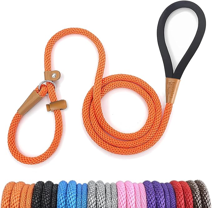2 Pack Dog Leash Slip Lead Braided Rope Pet Training Loop Leashes 6ft 8ft | Lynxking Strong Heavy Duty 1/2" 3/8", Durable Padded Handle No Pull Basic Training Nylon Lead,Small Medium Large Dogs Puppy by Lynxking