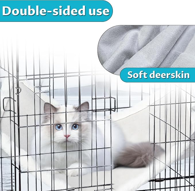 Andiker Cat Hammock, Reversible Cat Cage Hammock with Metal Hooks for Cats for Sleeping and Playing, 22 * 17 Inches Double-Sided Hanging Kitten Bed to Hang in Cages or Under Chairs (Large) - Image 6