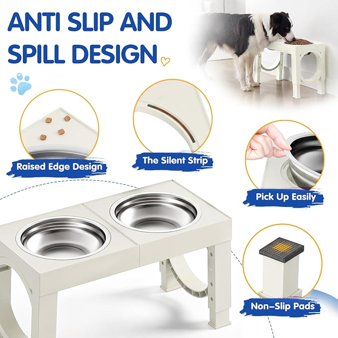 XIAZ Elevated Dog Bowls Large Breed Raised Dogs Bowl Stand Large/Medium Sized Dog Stainless Steel Food Water Bowl Stands 5 Heights Adjustable 9/11/12/14in Pet Feeder Dish Station - Image 7
