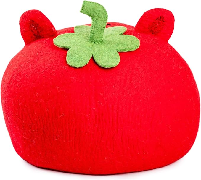 Luxurious Merino Wool Cat Cave - Foldable Hideaway Pod for Indoor Cats - Premium Felt Kitten Pet Enclosure - Covered Cat House for Ultimate Cozy Comfort by Woolygon (Red Frog) - Image 3