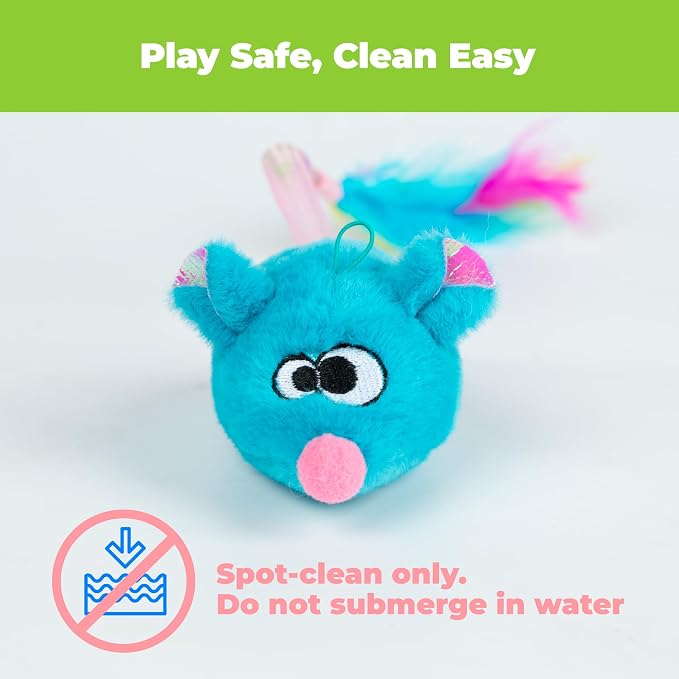 Catify Interactive Cat Toy - Squeaking Mice Set, Blue & Fuchsia | Catnip Infused, Tap to Activate Squeaks, Soft, For Indoor Kittens & Cats, Independent Play, Attaches to Wand, Pack of 2 - Image 6