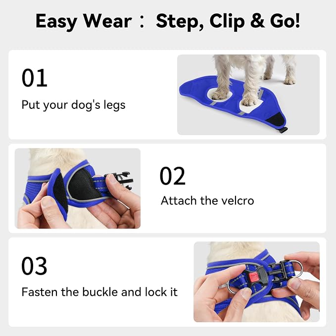 Joytale Step-in Dog Harness, Soft Breathable Mesh, Navy Blue XL | Adjustable Fit for Small Dogs, Easy Step-in with Secure Fastener, Even Chest Pressure, Reflective For Night Safety, Washable - Image 3
