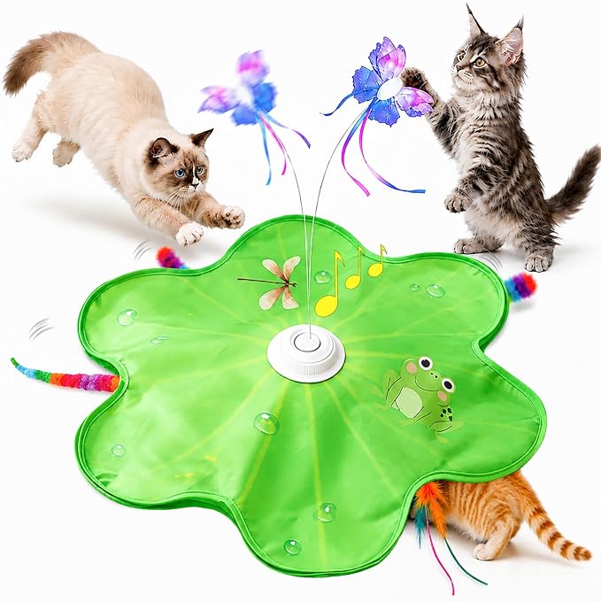 Interactive Cat Toys, Rechargeable with Auto Play and Bird Chirps | 3-in-1 hide and seek mat with fluttering butterfly, moving feather and plush tail, Perfect for indoor adult cats and kittens by Unknown