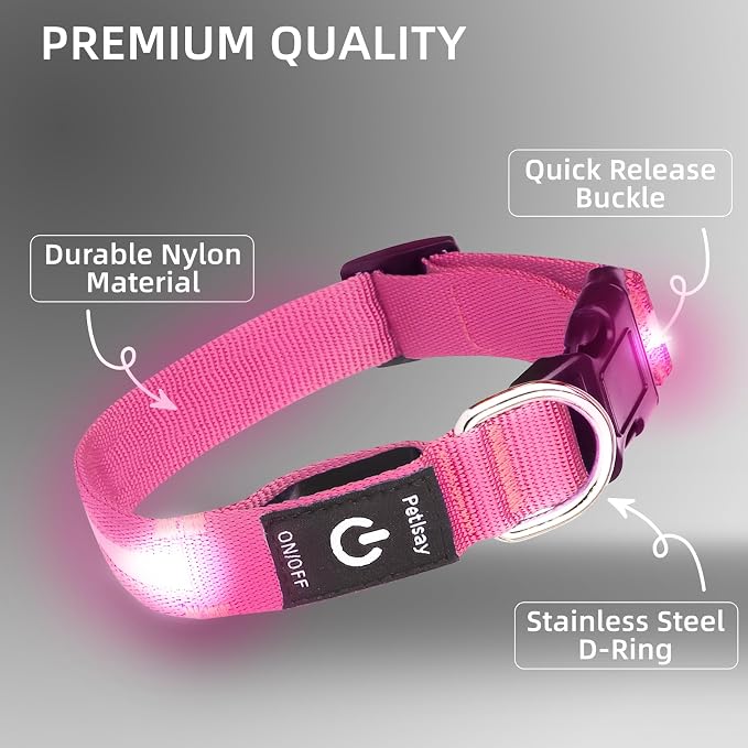 Super Bright LED Dog Collar, Waterproof Light up Collars(Pink, Large) | Lighted Dog Collar with Adjustable Fit, Soft Nylon Comfort, USB-C Rechargeable, Glow in the Dark Visibility for Night Walks - Image 7