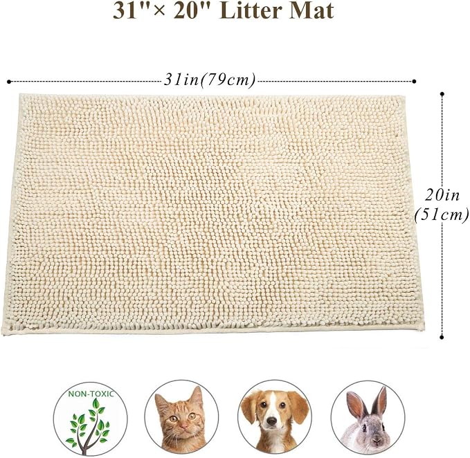 VIVAGLORY Cat Litter Mat Softgrip Litter Trapping Mat, 31"× 20", Beige | Litterbox Rug Box Catcher for Indoor & Floor, Easy Clean Washable Less-Mess Waterproof for Cat - Image 5