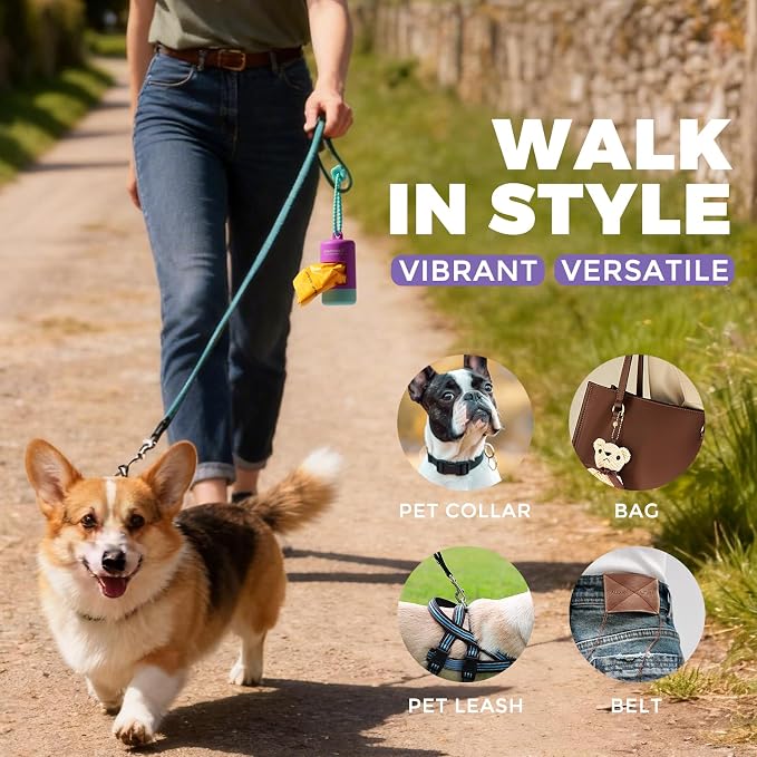 Dog Poop Bag Dispenser Fits All Dog Leash, Poop Bag Holder with Adjustable Silicone Strap, Doggy Walking Accessory, Without Rolls (green+purple) - Image 2