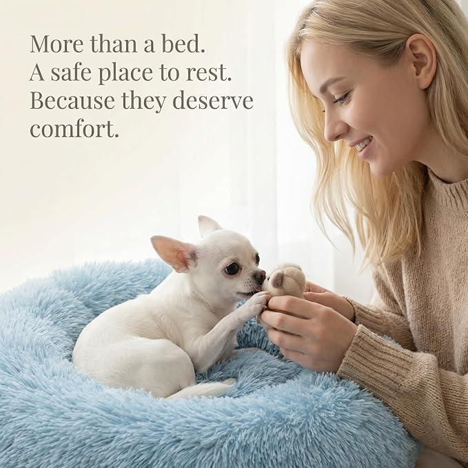 nononfish Fluffy Donut Dog Bed for Small Dogs,Cozy Plush Pet Bed | Fluffy donut bed with soft comfort and cozy round design. - Image 8
