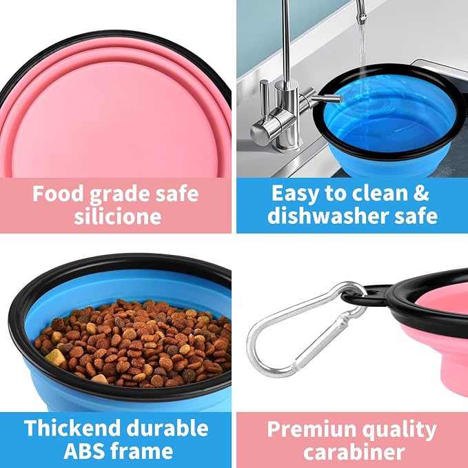 COOYOO Collapsible Dog Bowl,2 Pack Collapsible Dog Water Bowls for Cats Dogs,Portable Pet Feeding Watering Dish for Walking Parking Traveling with 2 Carabiners - Image 4