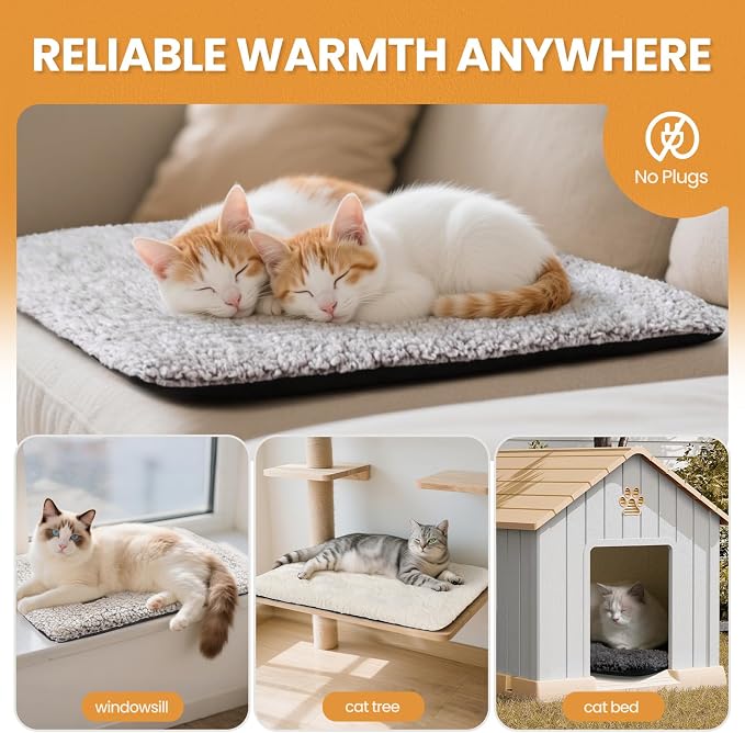 Mora Pets Self Warming Cat Bed Self Heating Cat Dog Mat Pet Pad Extra Warm | Self Heated Cat Bed for Indoor Outdoor Pets, Removable Washable Cover, Non Slip Bottom, Crinkle-Free, No Plug, Grey 24" x 18" - Image 6