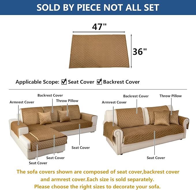 Eismodra Couch Cover,Sectional Couch Covers,Sofa Covers for 3 Cushion Couch,Anti-Slip Sofa Slipcovers for Dogs Cats Kids Loveseat Recliner L Shaped Armrest Backrest,Coffee 36''x47''(Only 1 Piece) - Image 5