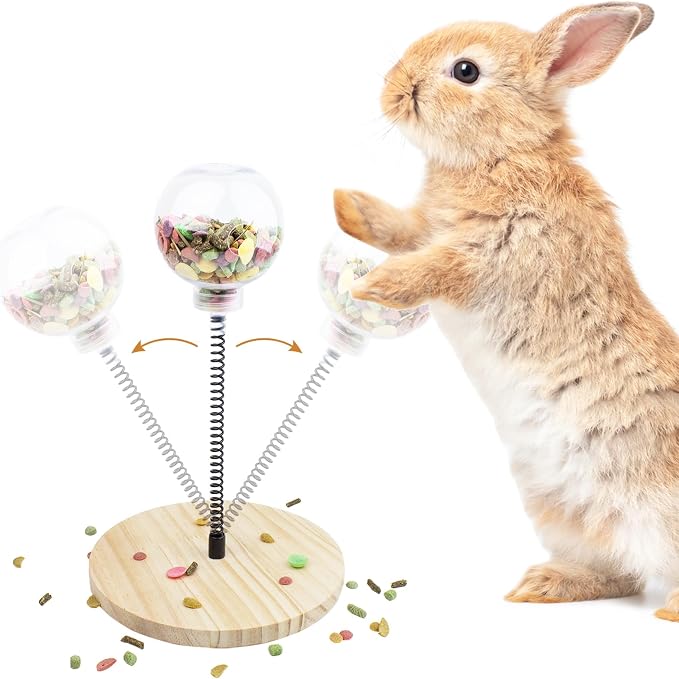 FlidRunest Rabbit Foraging Ball with Wooden Base, Interactive Slow Feed Treat Ball Release Puzzle Toy for Rabbit, Feeder Boredom Busting Fun Maintain Your Bunny Entertained by FlidRunest